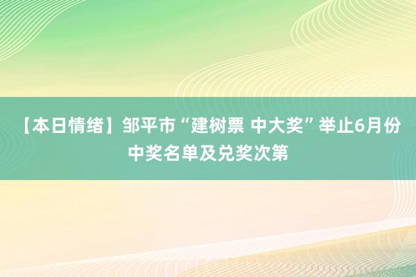 【本日情绪】邹平市“建树票 中大奖”举止6月份中奖名单及兑奖次第