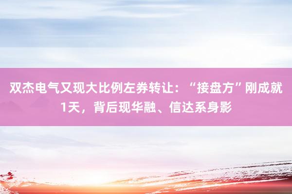 双杰电气又现大比例左券转让：“接盘方”刚成就1天，背后现华融、信达系身影